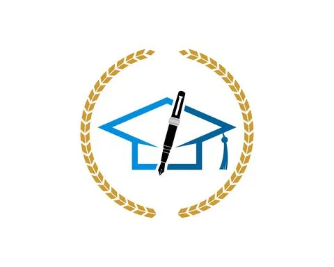 Circular wheat with graduation hat and pen writer inside Stock Illustration