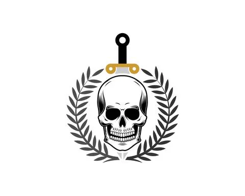 Circular wheat with skull head and sword Stock Illustration