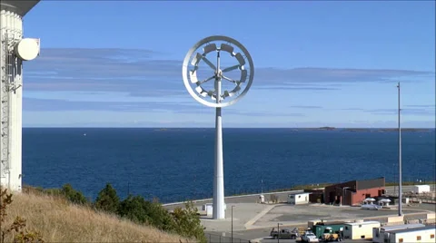 Circular Wind Turbine ocean background Stock Footage 30395349