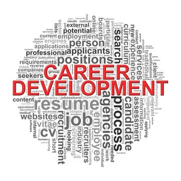 Circular wordcloud design career development word tags Stock Illustration