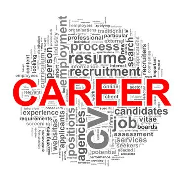 Circular wordcloud design career word tags Stock Illustration