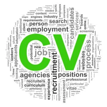 Circular wordcloud design cv word tags Stock Illustration