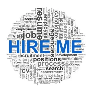Circular wordcloud design hire me word tags Stock Illustration
