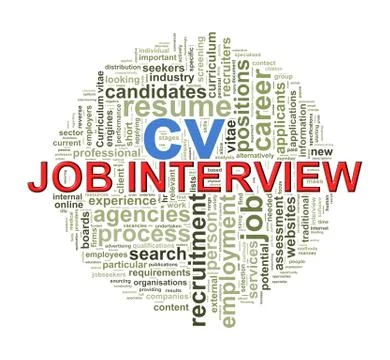 Circular wordcloud design job interveiw word tags Illustrazione stock