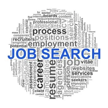 Circular wordcloud design job search word tags Stock Illustration