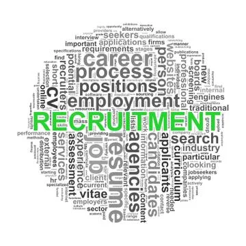 Circular wordcloud design recruitment word Stock Illustration