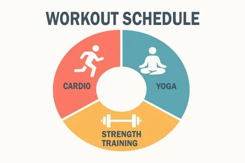 Circular workout schedule diagram with cardio yoga and strength training Illustrazione stock