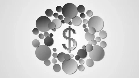 Circular wreath of gradient bubbles surrounding a dollar sign background an.. Stock Footage 334760800