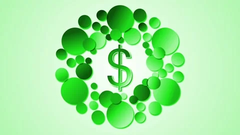 Circular wreath of gradient bubbles surrounding a dollar sign background an.. Stock Footage 334760810