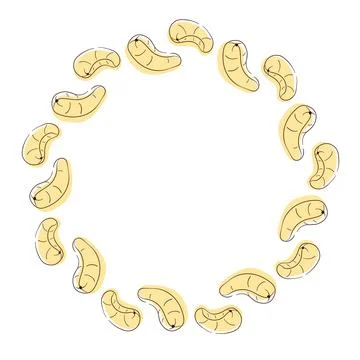 Circular wreath made of flat style cashew nut isolated on a white background. Stock Illustration