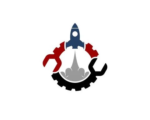 Circular wrench with rocket launch inside Stock Illustration