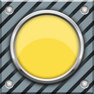 Circular yellow interface screen on a striped gray background with silver m.. Stock Illustration