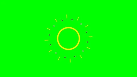 A circular yellow sun icon with radiating lines on a vibrant green background Stock Footage 340903593
