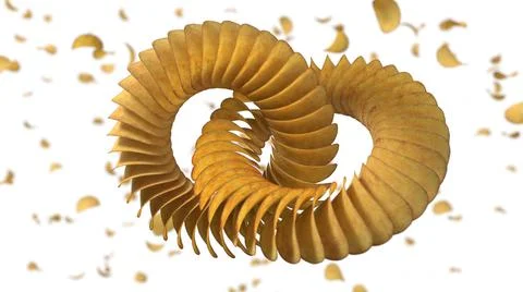 Circularly sorted crunchy potato chips. 3D illustration with white background Illustrazione stock