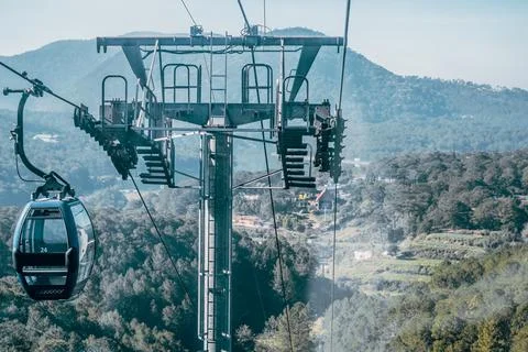 Circulating cable car between Dalat bus station and Robin Hill Truc Lam Vietnam Stock Photos