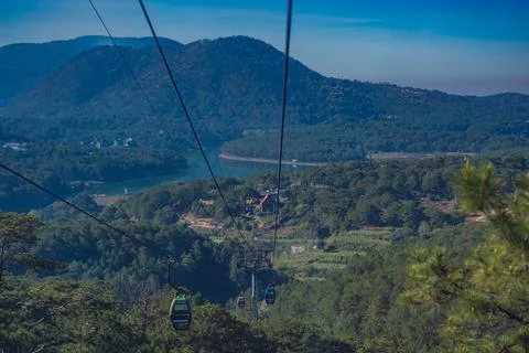 Circulating cable car between Dalat bus station and Robin Hill Truc Lam Vietnam Stock Photos