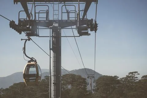 Circulating cable car between Dalat bus station and Robin Hill Truc Lam Vietnam Stock Photos