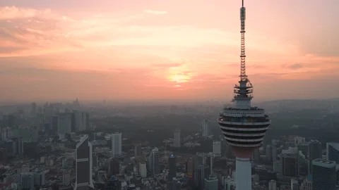 Circulating shot of KL Tower during sunset Stock Footage 169032610