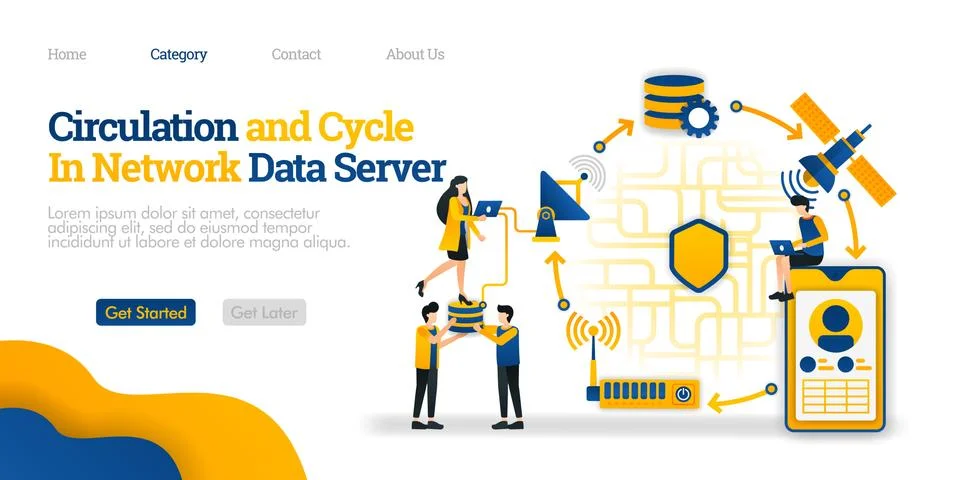 Circulation and Cycle in Data Server. overview of network communication data  Stock Illustration