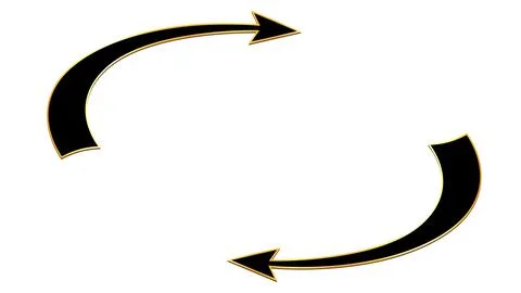Circulation and rotation isometric concept with black cyclic arrows in golden Stock Illustration