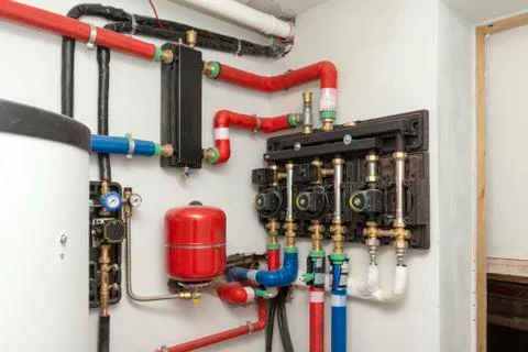 Circulation pump energy-saving in the boiler room Stock Photos