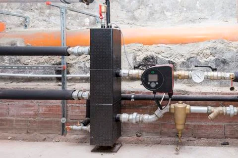 Circulation pump energy-saving in the boiler room Stock Photos