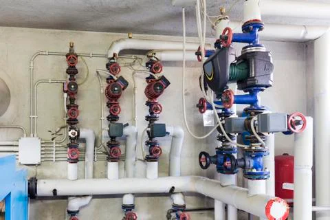 Circulation pumps in a heating system Stock Photos