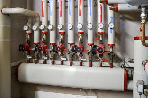 Circulation pumps in a heating system Stock Photos
