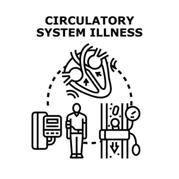 Circulatory system illness concept with heart and blood pressure monitoring Stock Illustration