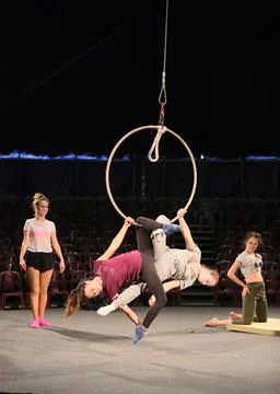 Circus acrobats practicing Stock Photos