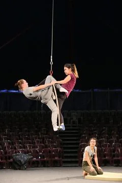 Circus acrobats practicing Stock Photos