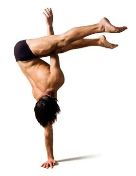 Circus actor stand on one hand Stock Photos