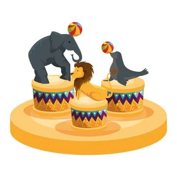 Circus animals playing with balloons in steps Ilustración de archivo