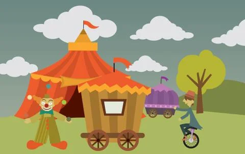 Circus with artists Stock Illustration