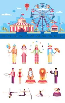 Circus with artists Stock Illustration