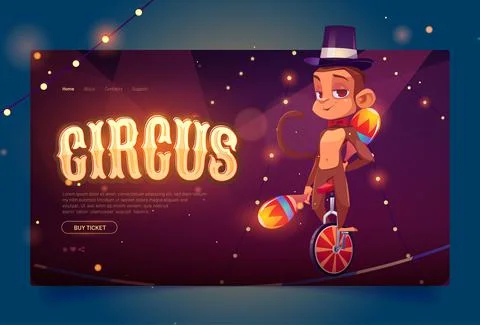 Circus banner with cute monkey juggler on unicycle Stock-Illustration