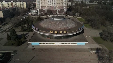 The circus building from the height of the flight, video from a drone, circus Stock Footage 151854587