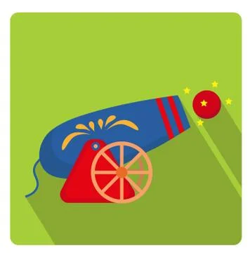 Circus Cannon icon flat style with long shadows, isolated on white backgrou.. Stock Illustration