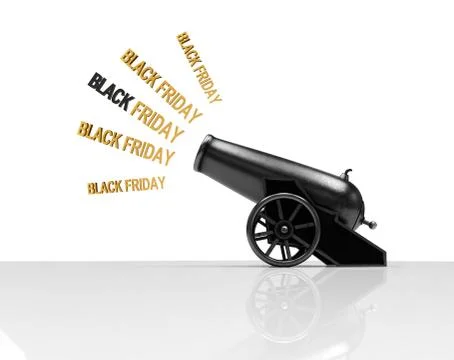 Circus cannon shooting text Black Friday, 3d illustration Stock Illustration