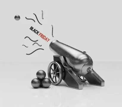 Circus cannon shooting text Black Friday, 3d illustration Stock Illustration