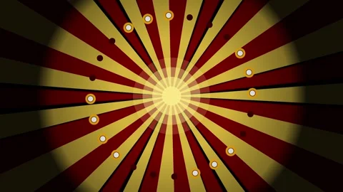 Circus carnival background with sunburst red stripes pattern and marquee ligh Stock Footage 345961624