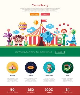 Circus, carnival party website header banner with webdesign elements Stock Illustration