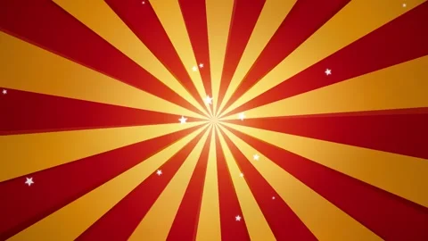 Circus carnival. Red and yellow circus carnival sunburst background with stars Stock Footage 337995934
