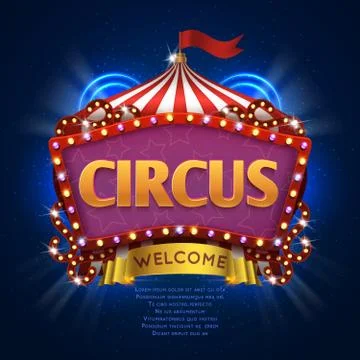 Circus carnival vector sign with light bulb frame Illustrazione stock