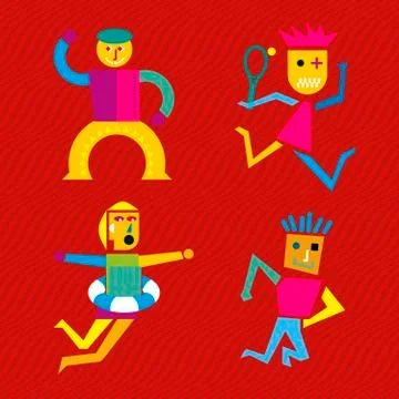 Circus character set one of three. Geometric cartoons. Stock Illustration