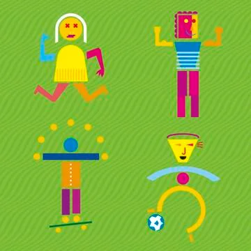 Circus character set three of three. Geometric cartoons. Stock Illustration