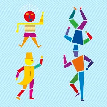 Circus character set three of three. Geometric cartoons. Stock Illustration