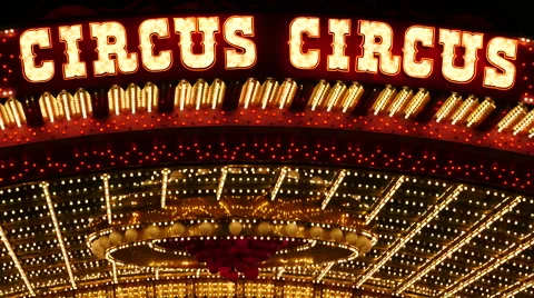 Circus Circus Casino Entrance Sign at Night - Las Vegas Stock Footage