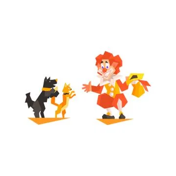 Circus Clown Pet Trainer Performing Stock Illustration