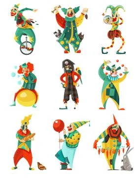 Circus Clowns Icons Set Stock Illustration